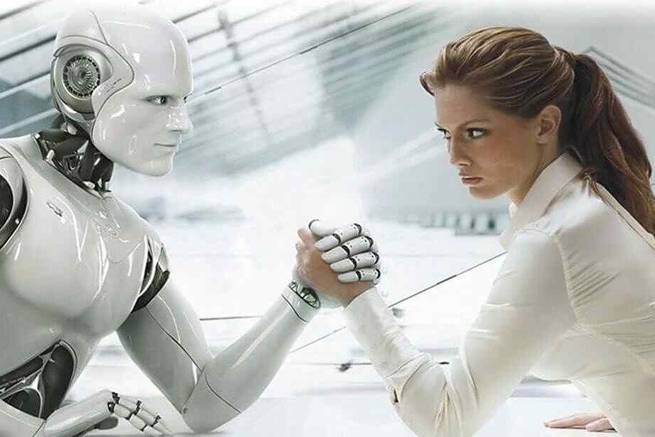 Image of a robot and a woman