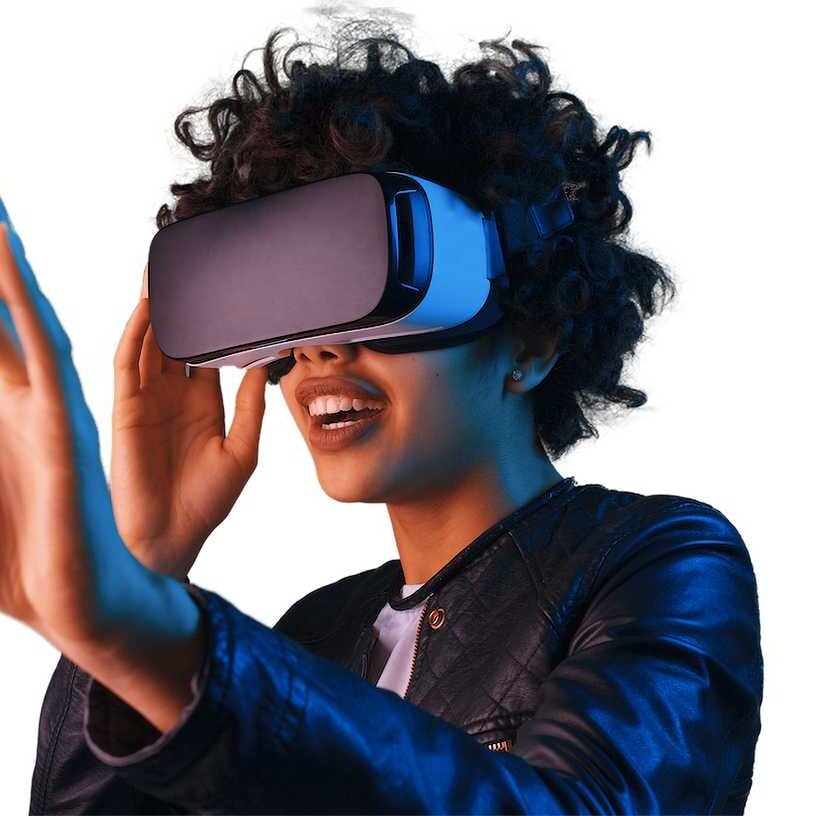 A user wearing a virtual reality headset